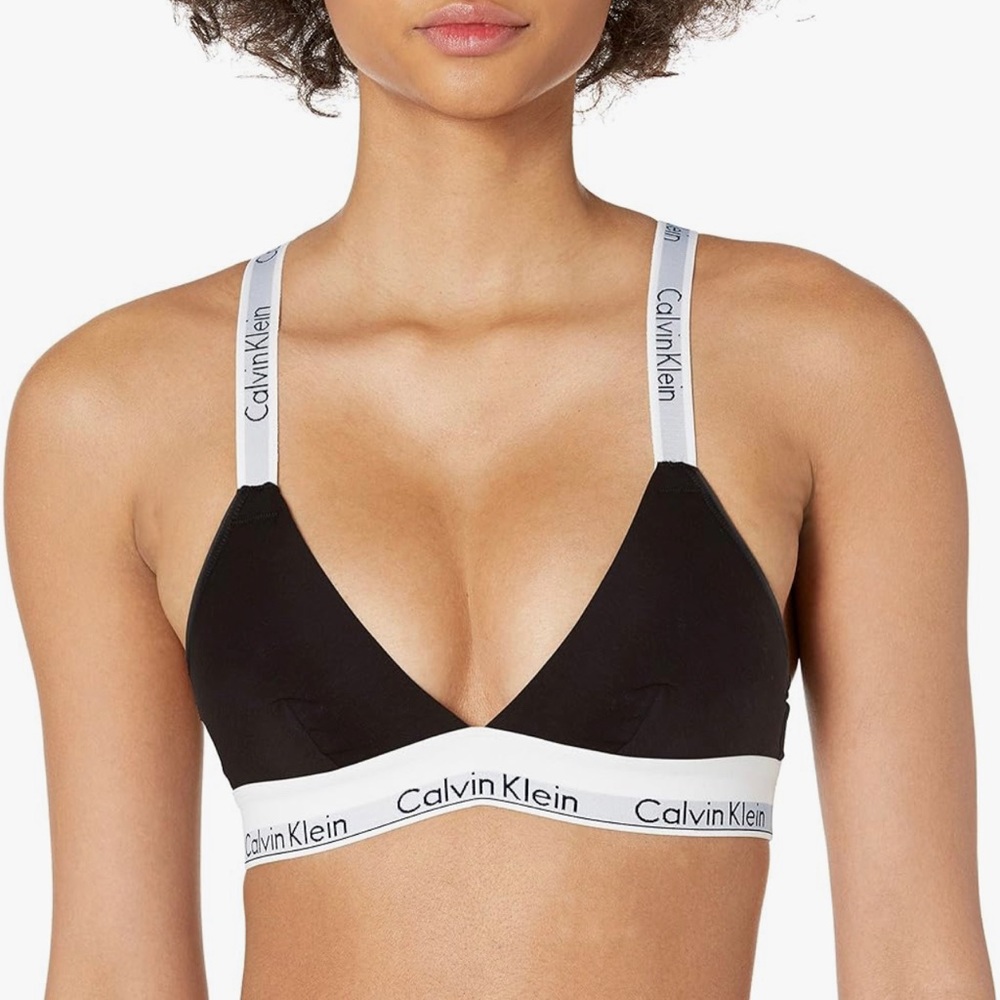 NWT Calvin Klein Black Modern Cotton Crossback Unlined V Neck Bralette